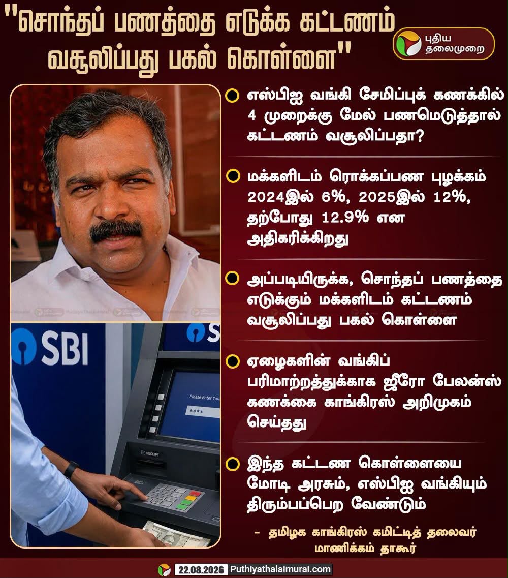 சொந்தப் பணத்தை எடுக்க கட்டணம் வசூலிப்பது பகல் கொள்ளை ! 